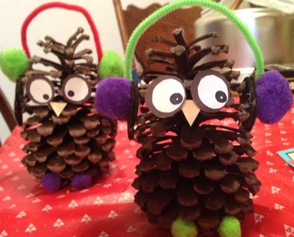 Pine Cone Owls With Earmuffs - Craft Fiesta